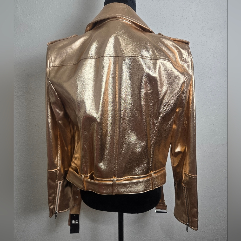 Metallic Rose Gold Moto Leather Jacket for Women - Picture 6 of 7